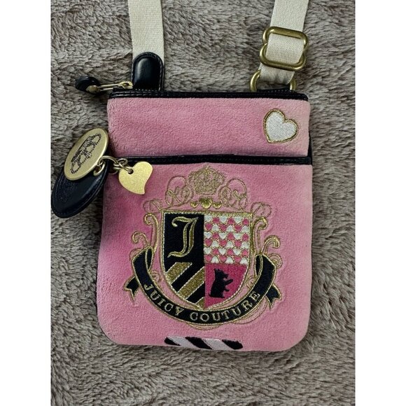 Juicy Couture Vintage Velour Pink Crossbody Bag Mini Y2K Purse - Picture 4 of 16